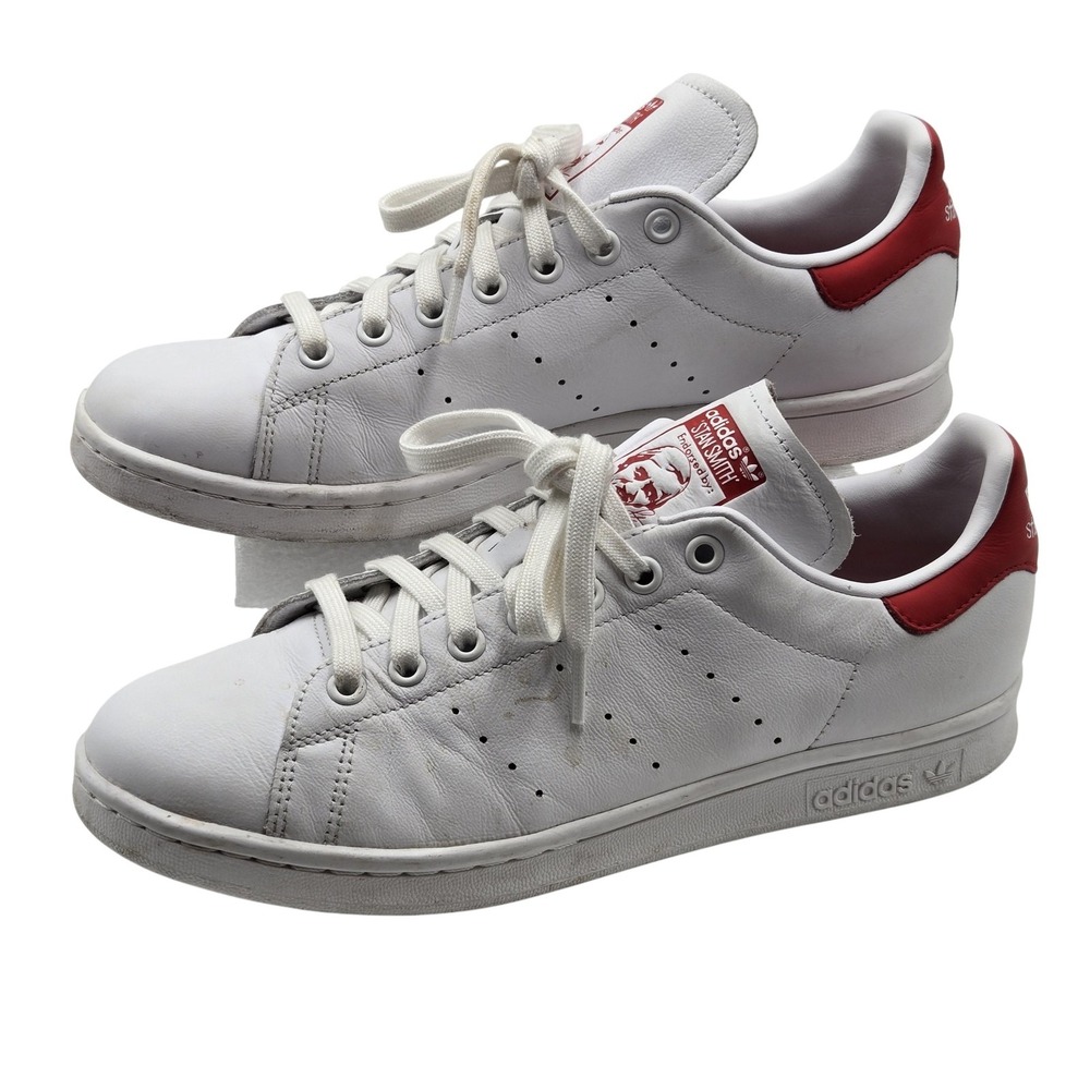 Adidas Stan Smith Shoes Mens Size 8.5 White Red Leather Low Top Sneakers EF4334
